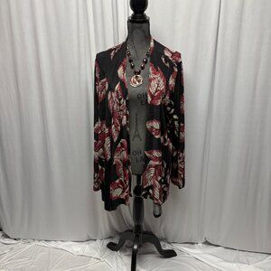 Southern Lady Open Front Cardigan Womens Size XL Black Red Long Sleeve Stretchy